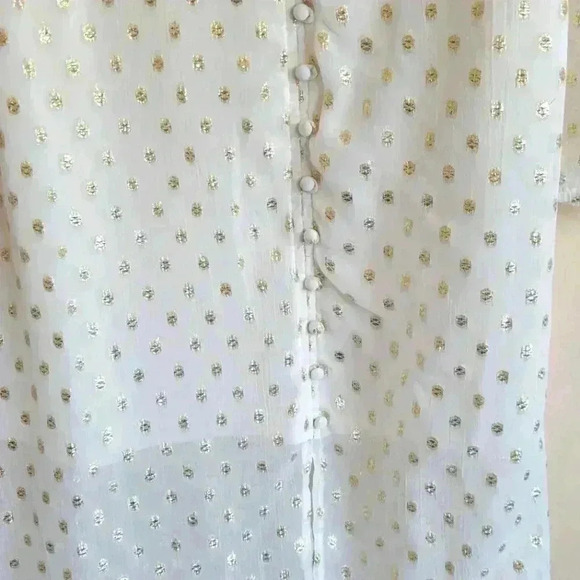 NSR NICOLA METALLIC DOT MIDI DRESS IN IVORY size large - Picture 9 of 14